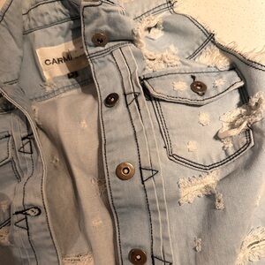 CARMAR Distressed Light Blue Denim Vest